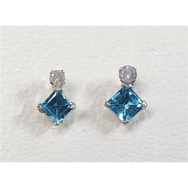 $500 10K  Blue Topaz(0.44ct) Diamond(0.06ct) Earrings