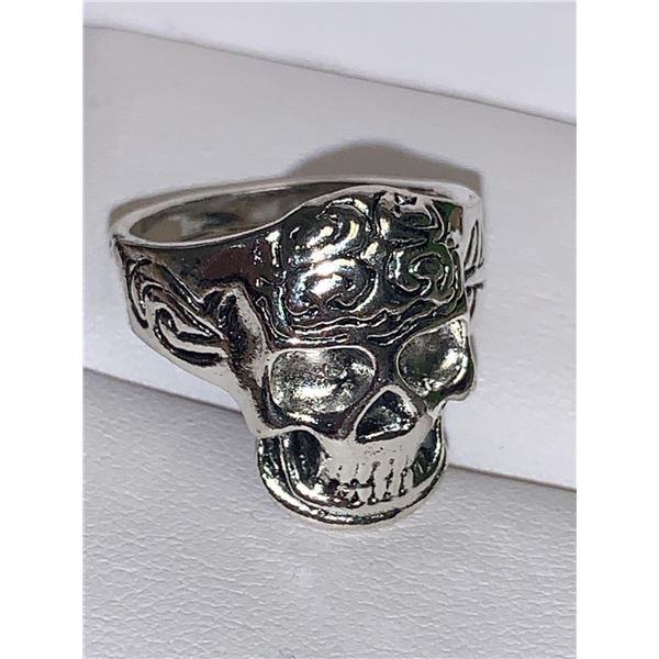 $90 Silver Biker Skull Ring