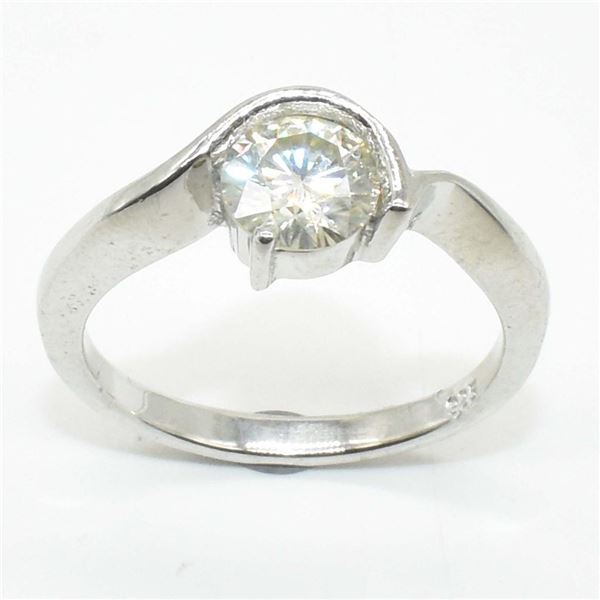 Silver  Moissanite ( Round 7X7 Mm)(1.2ct) Ring