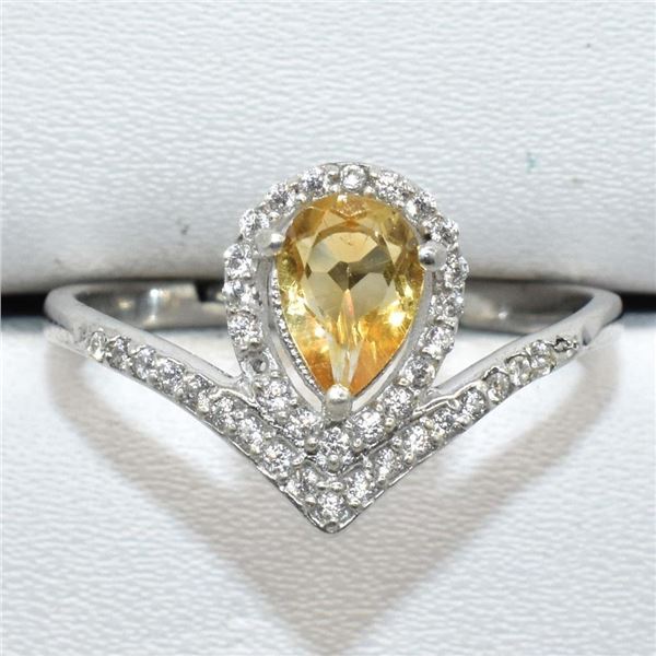 Silver Citrine Cz(1.8ct) Ring