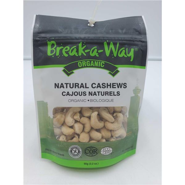 Break-a-Way Organic Natural Cashews (6 x 90g)