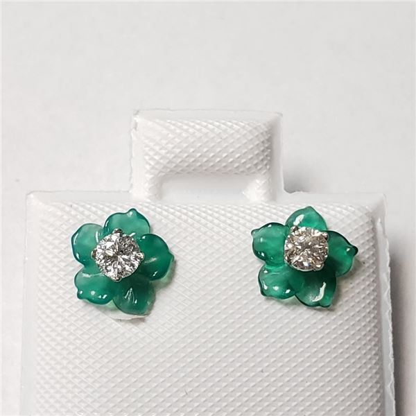 10K White Gold Diamond (0.2Ct,I1-2,F-G) 2In1 With Agate Earrings  (~weight 0.58g), Made in Canada, A