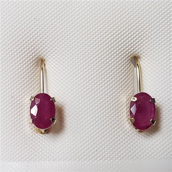 14K Yellow Gold Ruby(1.1ct) Earrings  (~weight 0.85g), Made in Canada, Appraised Retail $1000