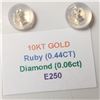 Image 4 : 10K Yellow Gold Ruby(0.44ct) Diamond(0.06ct) Earrings  (~weight 0.42g), Made in Canada, Appraised Re