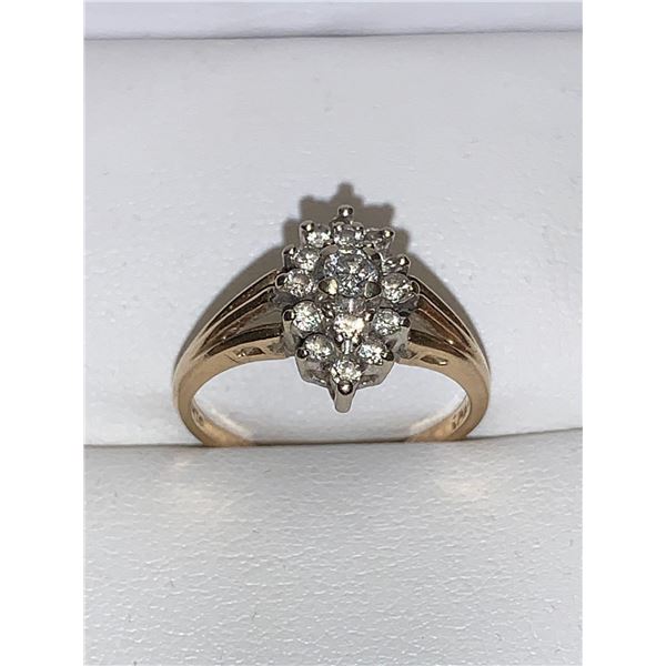 Ladies 14Kt Gold Multi Stone cluster Diamond Solitaire .38 Carat Cluster Round Cut Top Hallmarked ri