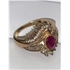 Image 3 : Ladies 14K Gold Oval Cut Ruby Solitaire Ring 1.42 carat TW with diamond cluster and baguette stones 
