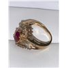 Image 4 : Ladies 14K Gold Oval Cut Ruby Solitaire Ring 1.42 carat TW with diamond cluster and baguette stones 