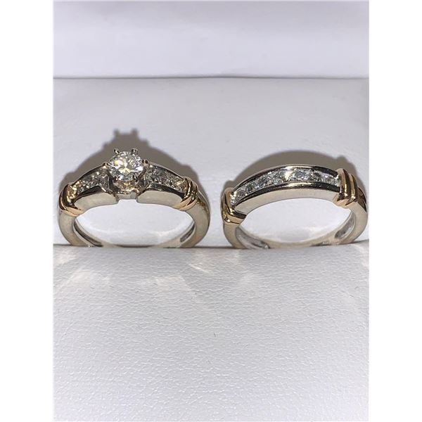 Ladies White & Yellow 14K Gold two ring .93 Carat Diamond wedding set with engagement ring with matc