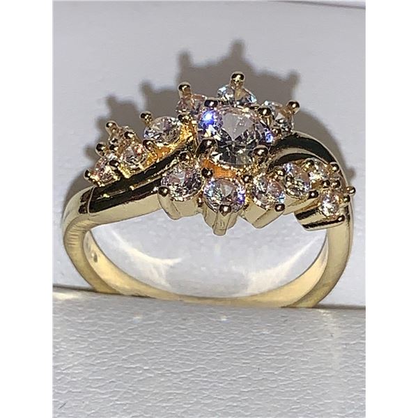 Ladies 14K GP Solitaire & Cluster Top Anniversary ring size 7