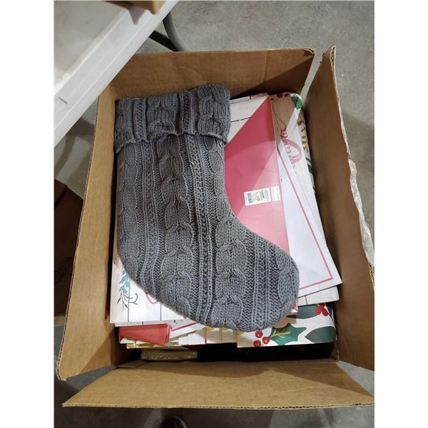 Box Lox of Assorted Christmas Items - Various Sized Gift Bags, Ornament Hooks, Reusable and Disposab