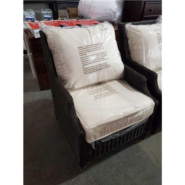 *NEW* Allen & Roth Rattan Patio Chair with Beige Cushions