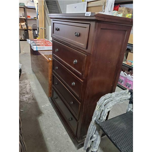*NEW* Wooden 5 Drawer Tall Dresser 54Tx39Wx18D - Slight Damage to top front right corner Shown in ph