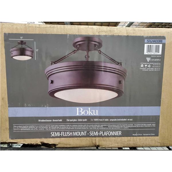 *NEW* CANARMNA Boku ORB 3 Bulb Semi-Flush Mount with Flat Opal Glass, Oil Rubbed Bronze 15wx12 H