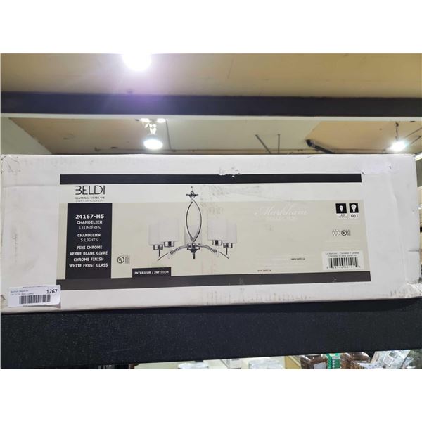 *NEW*  Beldi 24167-H5 Markham Chrome Finish & Opal Frosted Glass Chandelier 5 Lights
