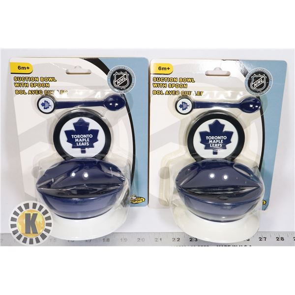 LOT OF 2 TORONTO MAPLE LEAFS SUCTION BOWL W SPOON