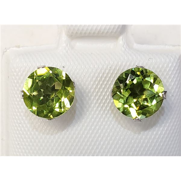 10K WHITE GOLD PERIDOT(1.8CT) ROUND 6X6MM EARRINGS