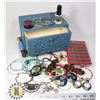 ONE DRAWER WOOD JEWELRY BOX WITH CONTENTS