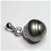 Image 1 : SILVER GENUINE TAHITIAN PEARL, CZ 13-14MM PENDANT