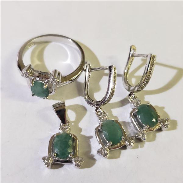 SILVER RHODIUM PLATED EMERALD(4CT) EARRINGS