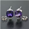 Image 1 : 14K White Gold 2.52 ctw Cushion Checkerboard Amethyst Diamond Petite Stud Earrin