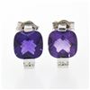 Image 2 : 14K White Gold 2.52 ctw Cushion Checkerboard Amethyst Diamond Petite Stud Earrin