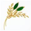 Image 3 : Vintage 14k Gold Marquise Jade Textured Branch Leaf Flower Bundle Brooch Pin