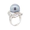 Image 4 : 0.35 ctw Pearl and Diamond Ring - 14KT White Gold