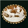 Image 2 : Vintage 14k Yellow Gold LARGE Carved Unique Chariot Horse Shell Cameo Pin Brooch