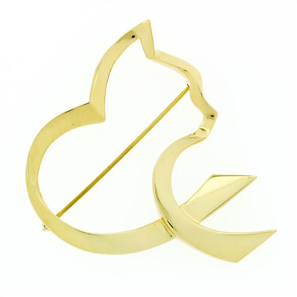 Tiffany & Co. Paloma Picasso Graffiti 18k Yellow Gold Open Cat Ribbon Brooch Pin