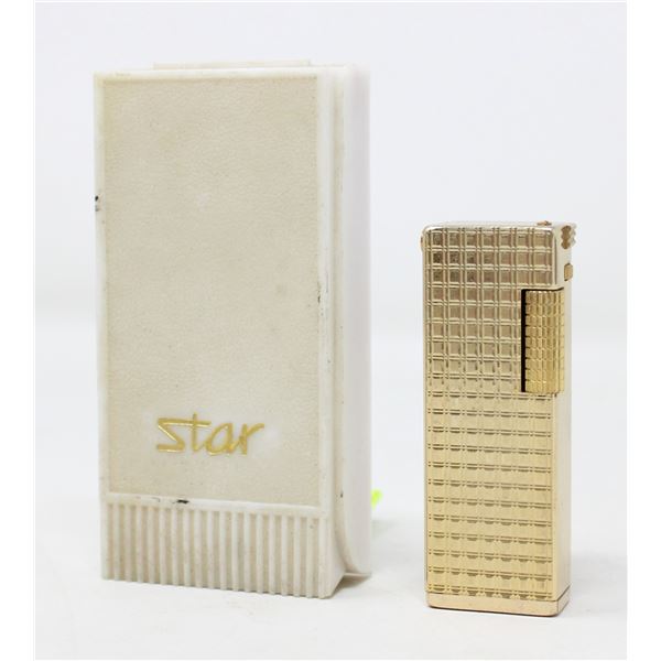 NOS STAR BUTANE LIGHTER GOLD LOOK NEW IN BOX