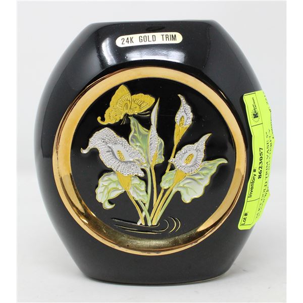 24 KT GOLD TRIM VASE 5" FLOWWERS & BUTTERFLY