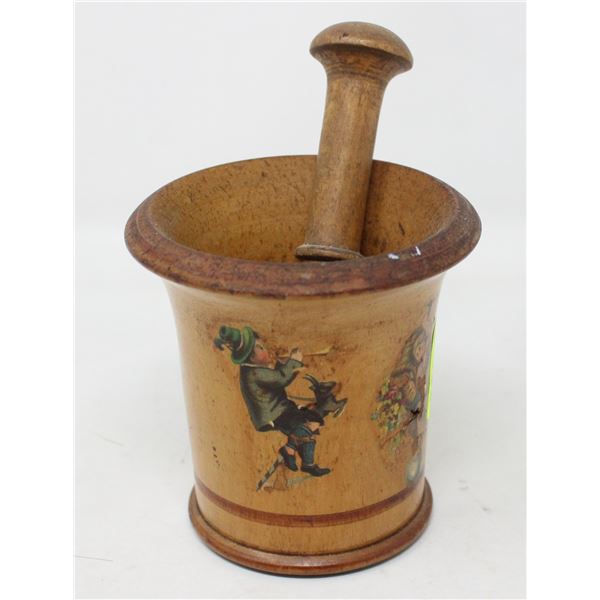 DATED 1895 WOOD MORTAR & PESTLE