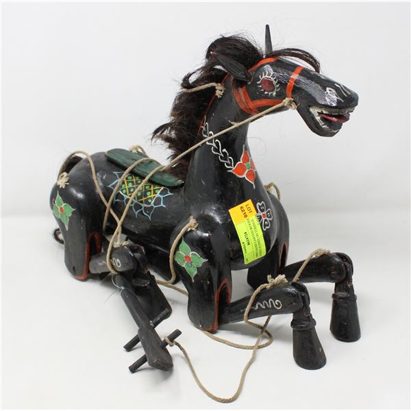 1900'S HAND CARVED WOODEN HORSE PUPPET ON STRINGS