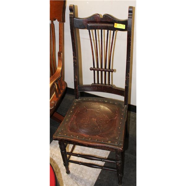 1880'S HIGH BACK WOOD CHAIR FOLK ART