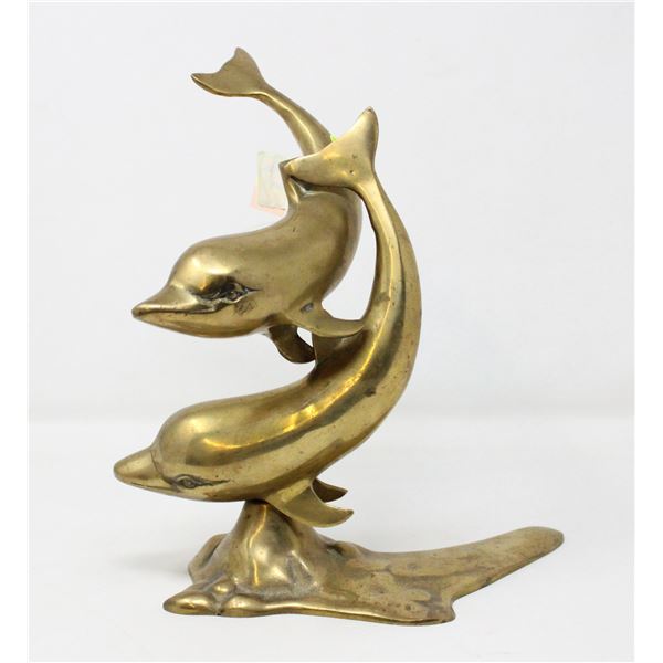 9" BRASS STATUE OF 2 DOLPHINS