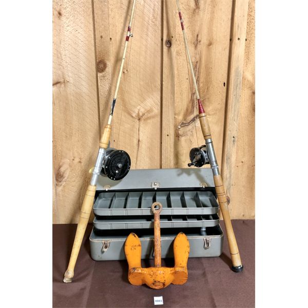 LOT OF 4- 2X FISHING RODS W/ REELS, TACKLE BOX, ANCHOR - Kidd Family ...