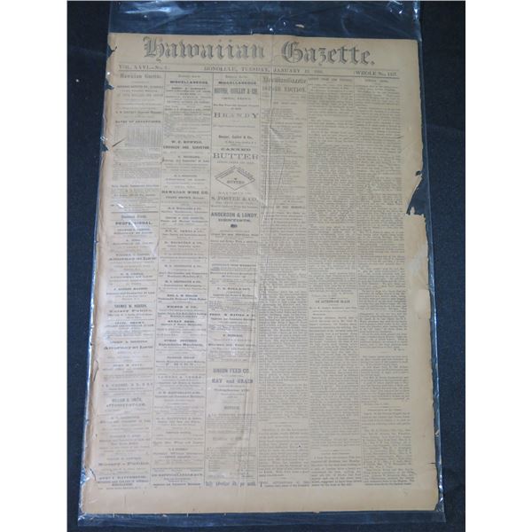 Hawaiian Gazette Newspaper Page January 1891