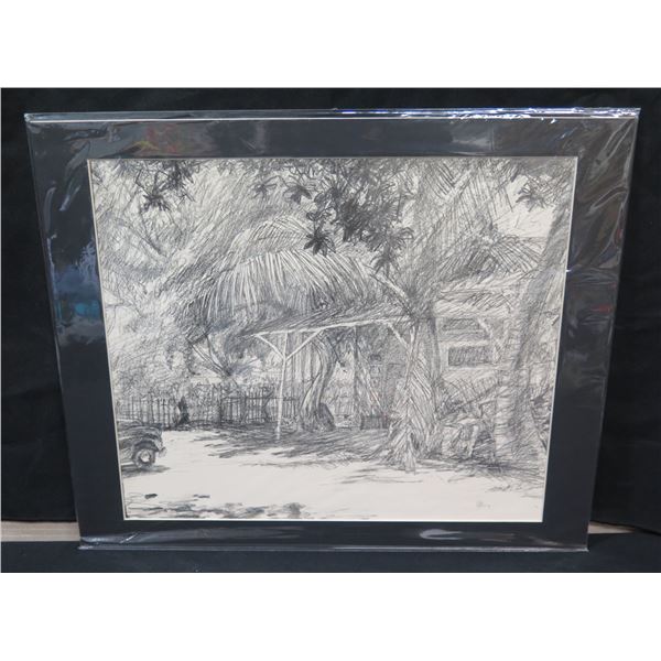 Framed Home w/ Palms Trees Print Signed M.Alisa 71, 16"x20"