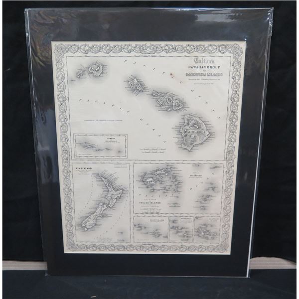 Framed Colton's Hawaiian Group or Sandwich Islands Map Circa 1855, 16"x20"