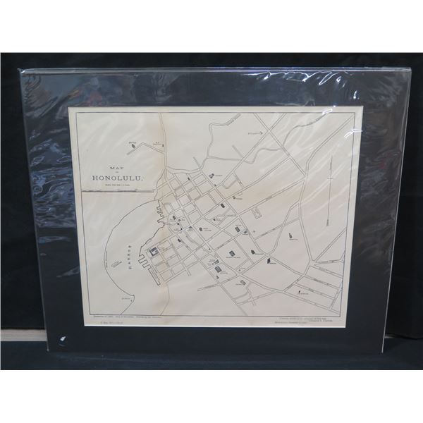 Framed Map of Honolulu December 27, 1893 Proven by Mr. Emerson 16"x20"