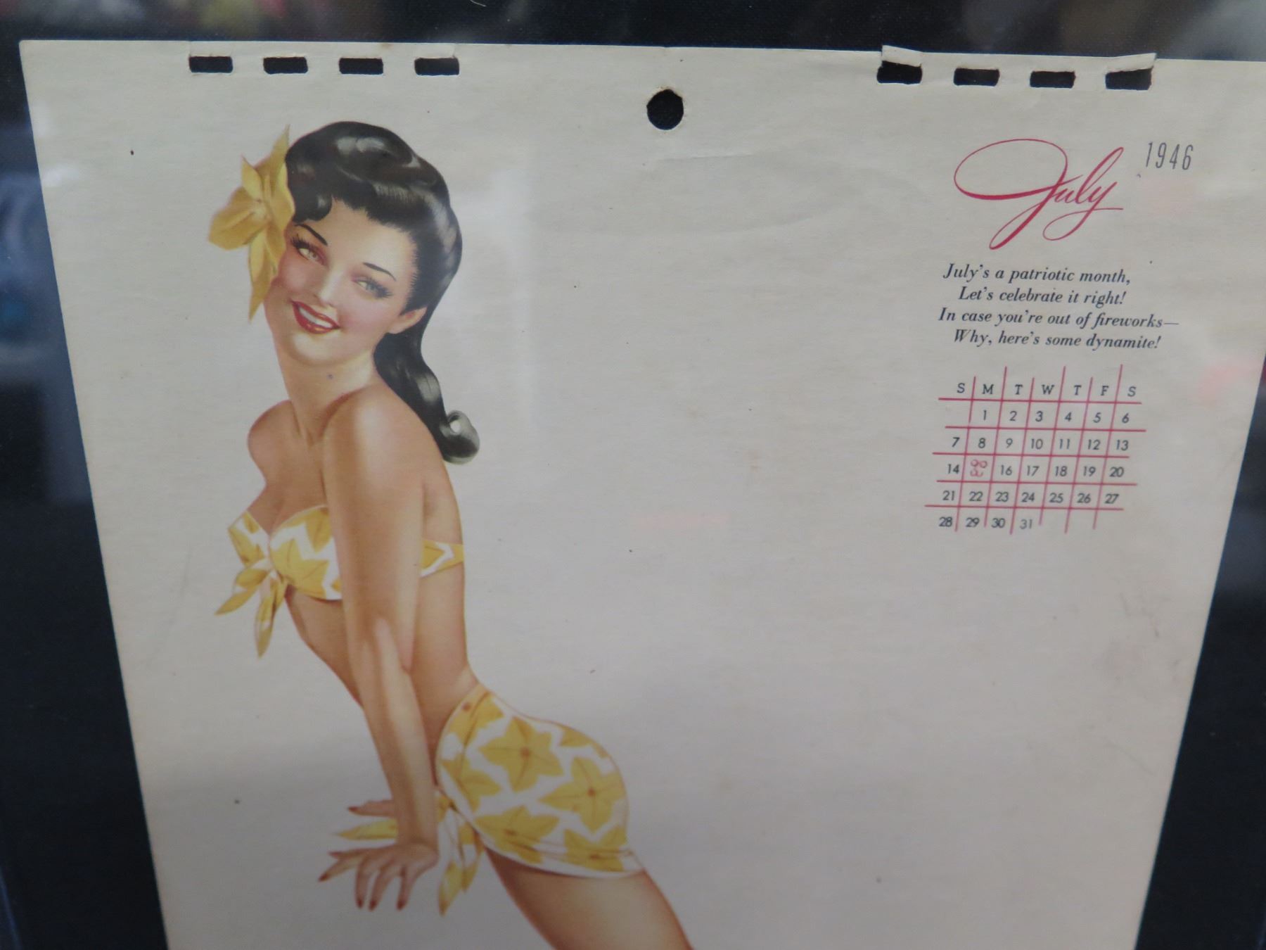 July 1946 Calendar Girl In Bikini Artwork Stamped A Varga Esq 8 5 x12 july-1946-calendar-girl-in-bikini-artwork-stamped-a-varga-esq-8-5-x12