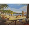 Image 2 : Waikiki & Diamond Head Beach Scene Artwork Signed Hawaii 19"x25"