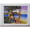 Image 1 : Hawaiian Girl Playing Ukulele Artwork Signed Hawaii 19"x25"