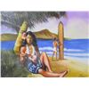 Image 2 : Hawaiian Girl Playing Ukulele Artwork Signed Hawaii 19"x25"