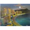 Image 2 : Waikiki at Night Artwork Signed Hawaii 19"x25"