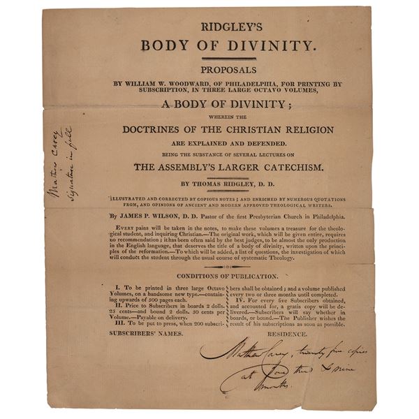 Mathew Carey Document Signed