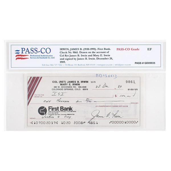 Jim Irwin Signed Check