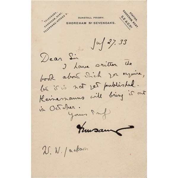 Lord Dunsany Letter Signed