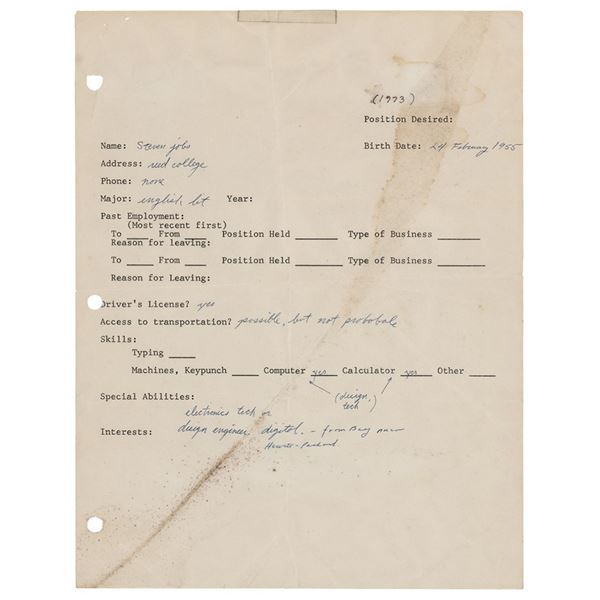 Steve Jobs Signed Atari Job Application and NFT