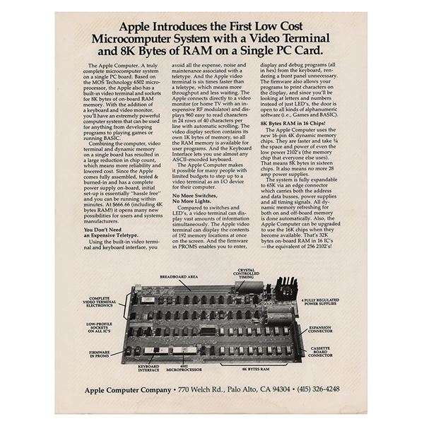 Steve Jobs: Original 1976 Apple-I Advertising Flyer